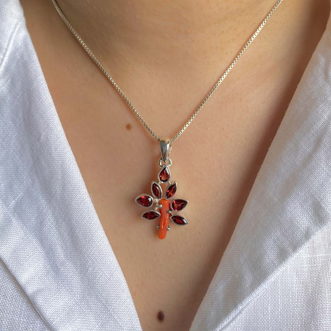 Red Coral & Garnet Pendant-(COR-P-23)